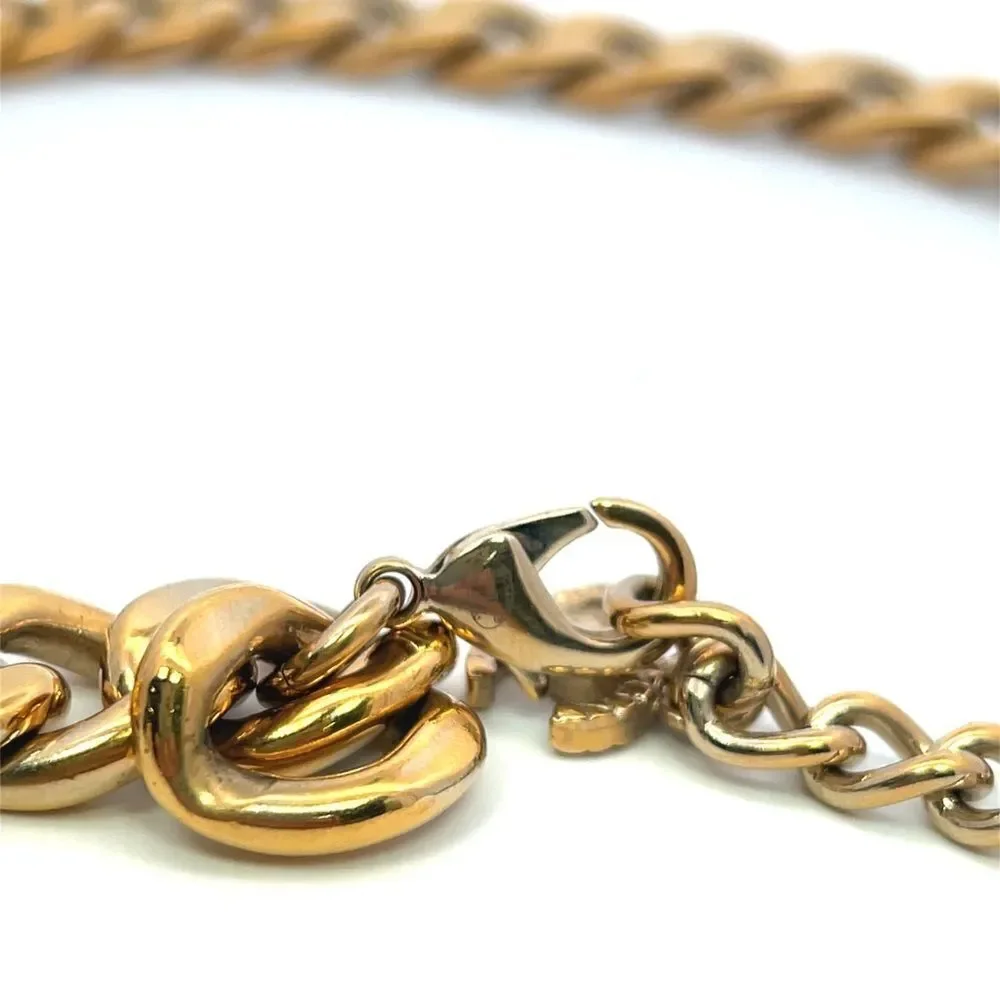 Chanel REV Gold Golden Cuban Link Chain Crystal CC Logo Choker Pendant Necklace